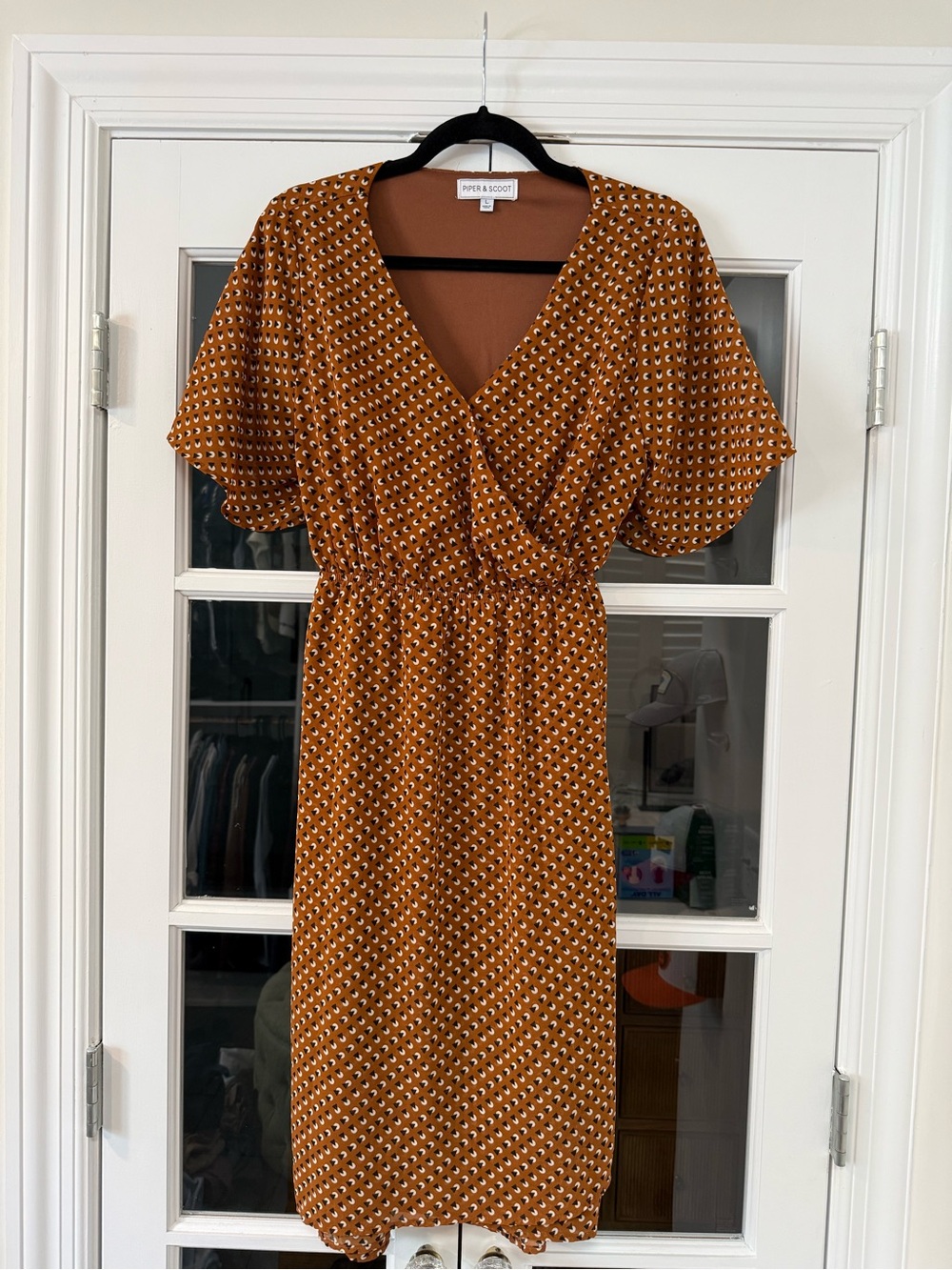 Piper & Scoot Rust Floral Wrap-Front Midi Dress